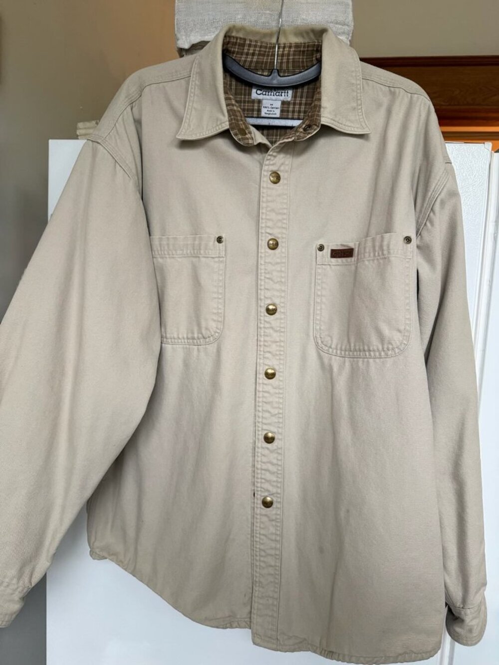 Carhartt Men's Canvas Plaid Flannel Lined Jacket Light Tan